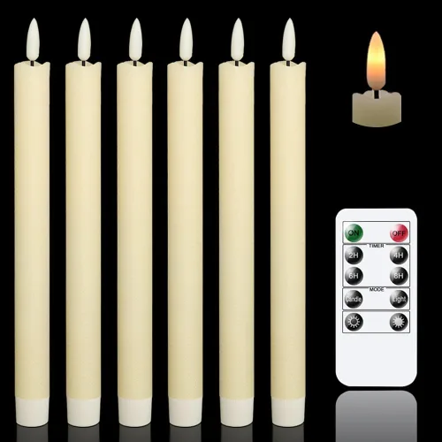 Vista 12 de GenSwin Velas cónicas negras sin llama parpadeantes con control remoto de 10 teclas, funciona con pilas, velas LED cálidas con mecha 3D