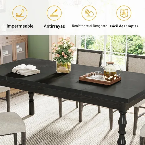 Vista 7 de Tribesigns Mesa de comedor de madera negra para 4 a 6 personas, mesa de cocina rectangular grande de 62 pulgadas, mesa de comedor moderna, muebles