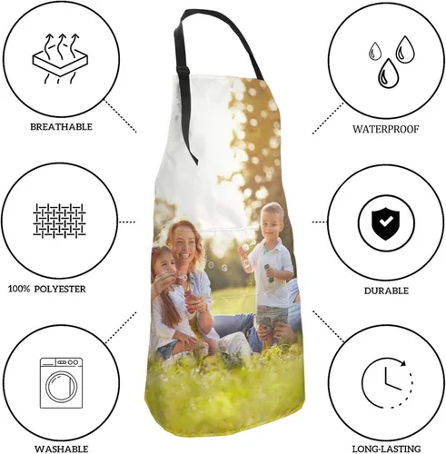 Vista 5 de Delantal personalizado con foto, delantal de chef de cocina personalizado para mujeres y hombres, delantal personalizado con nombre impermeable