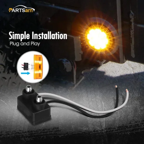Vista 5 de Partsam Juego de 10 luces LED redondas ámbar de 2.5 pulgadas, 13 diodos con ojal de luz y alambre para remolque, remolque, remolque, rv, resistente