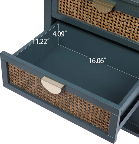 Vista 16 de ZeHuoGe Mesita de noche de ratán, mesa auxiliar con 2 cajones profundos, fusión moderna-rústica, gris, 22 pulgadas de ancho x 28.35 pulgadas de alto