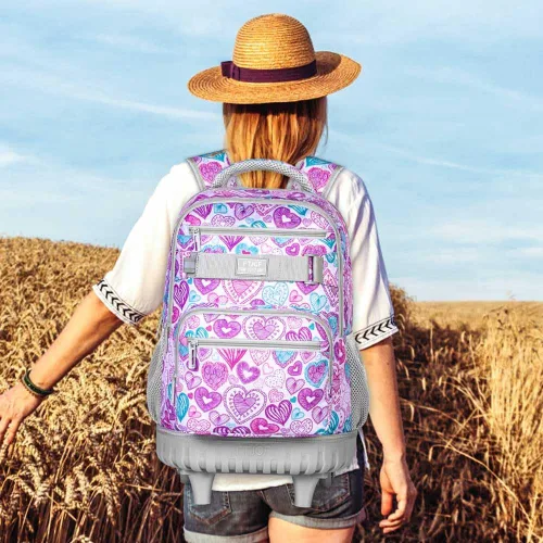 Vista 8 de ZLYERT Mochila con ruedas para mujeres y hombres, mochila con ruedas para niñas y niños, mochila de viaje para adultos, Amor Gris, Moderno