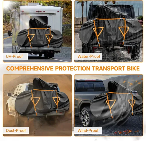 Vista 7 de NEVERLAND - Funda para bicicleta de transporte 2 600D impermeable con correas Heavy Duty Bike Rack Cover Fits 2 Bikes, 5-Layer Ripstop Oxford
