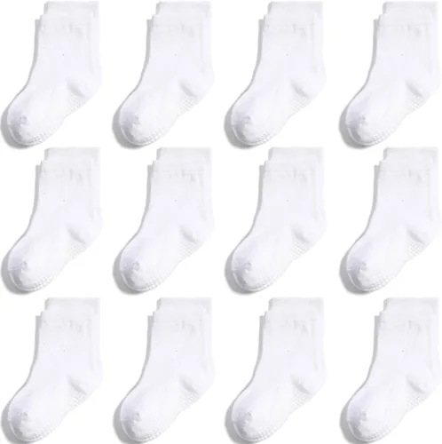 Vista 39 de Calcetines antideslizantes con agarre para tobillos, paquete de 12 unidades para niños pequeños, niños y niñas, lindos calcetines de algodón