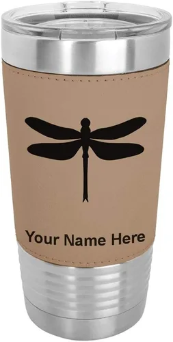 Vista 17 de LaserGram Vaso aislado al vacío de 20 onzas, libélula, grabado personalizado incluido (piel sintética, estilo béisbol)