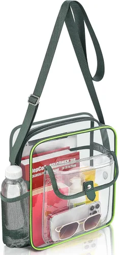 Vista 17 de Bolso bandolera transparente SPODEARS para eventos en estadios y conciertos - Cartera con correa de hombro ajustable con 1 soporte para botella