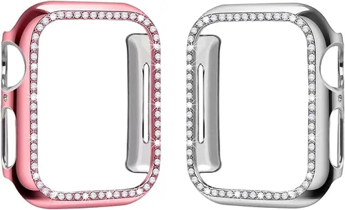 Vista 8 de Paquete de 2 fundas brillantes para Apple Watch de 1.732 pulgadas (Serie 6/5/4/SE) con protector de pantalla, cubierta de diamantes de cristal