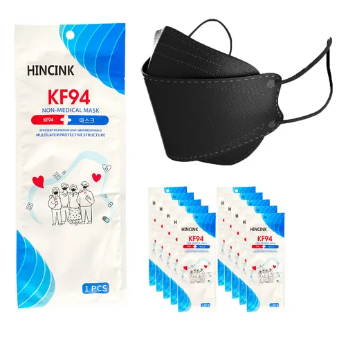 Vista 22 de [Paquete de 30] Mascarillas Kf94 negras [empaquetadas individualmente], unisex, máscara de 4 capas, estilo triple plegable para adultos y mayores