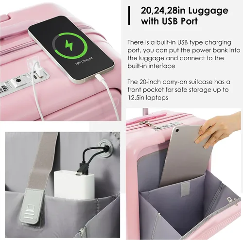Vista 23 de Merax Juego de equipaje rígido ABS expandible de 3 piezas con rueda giratoria Maleta TSA Lock Suit Case, Negro -, Juego de 2 piezas, Equipaje