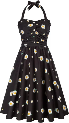 Vista 7 de Belle Poque Vestido floral vintage para mujer, vestido de verano con tirantes delgados, vestido fruncido y acampanado, vestido midi con vuelo