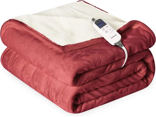 Vista 9 de Manta eléctrica térmica de 50"x60", manta de franela suave y sherpa reversible con 10 ajustes de calor, 12 configuraciones de temporizador y apagado