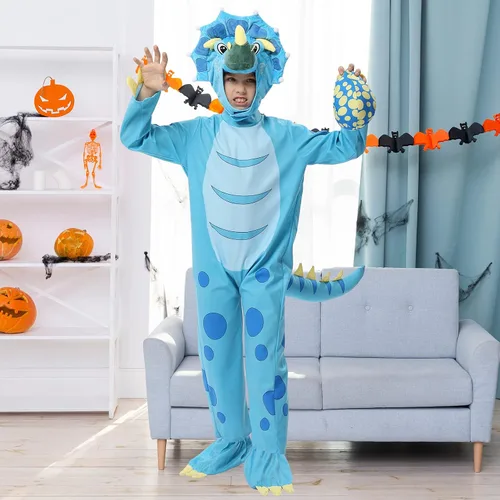 Vista 5 de Dinosaur Costume for Kids Halloween Costumes for Toddlers Boys Girls Triceratops Costumes for Trick or Treating