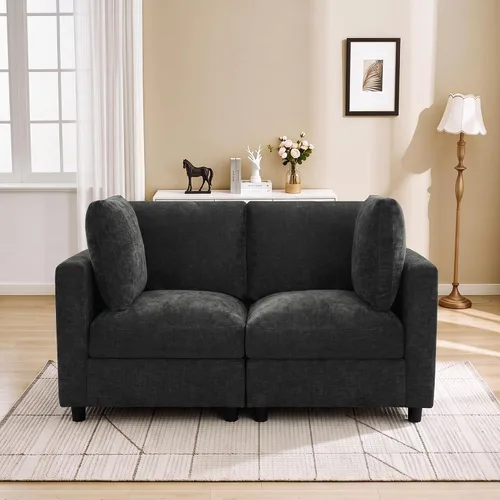 Vista 14 de 63" sofá seccional modular de Loveseat con otomana movible para sala de Beige