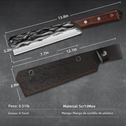 Vista 6 de Machete de supervivencia con funda para cortar árboles, para trabajo de jardín y para machetes de bushcrafting, machete de hoz de servicio pesado