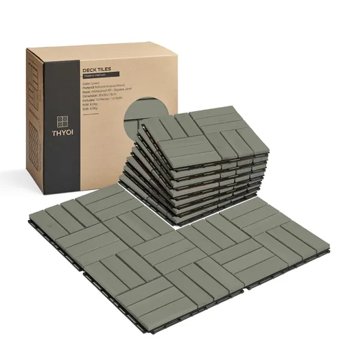 Vista 21 de Azulejos de cubierta premium, 10 piezas de suelo de patio - teca