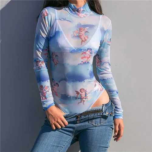 Vista 6 de Trajes de verano para mujer, sexy, con estampado de ángel, manga larga, monos