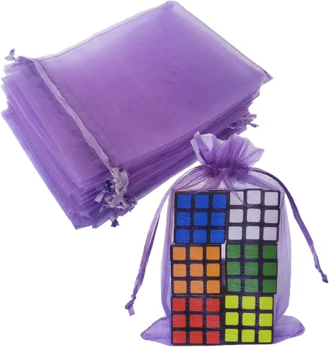 Vista 38 de Bolsas de regalo de organza de 4 x 6 pulgadas con cordón para joyas, dulces, paquetes de 50 bolsas de té de tela transparente azul aguamarina