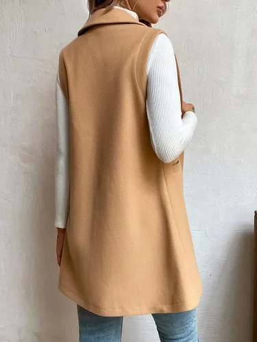 Vista 2 de SweatyRocks Chaqueta elegante sin mangas para mujer, chaleco con frente abierto, cárdigan largo