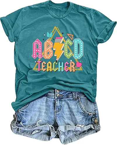 Vista 16 de Camisetas para profesores de ABCD para mujer, camiseta de manga corta para B-Negro