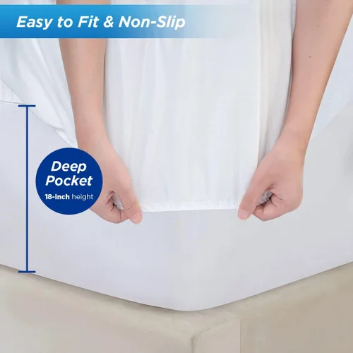 Vista 6 de Protector de colchón impermeable, tamaño Twin, funda de colchón de algodón de rizo transpirable con bolsillo profundo, estilo de sábana bajera
