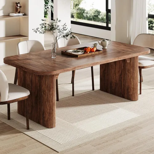 Vista 5 de Tribesigns Mesa de comedor moderna para 6 personas, mesa de cocina marrón oscuro de 62 pulgadas con pedestal doble robusto, mesa de comedor