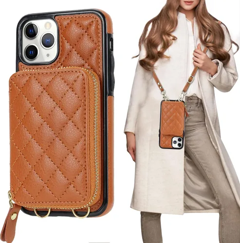 Vista 12 de Bocasal - Funda tipo cartera cruzada para iPhone 11 Pro, color negro RFID Blocking PU Leather Zipper Handbag Purse, Kickstand Flip Folio Case with