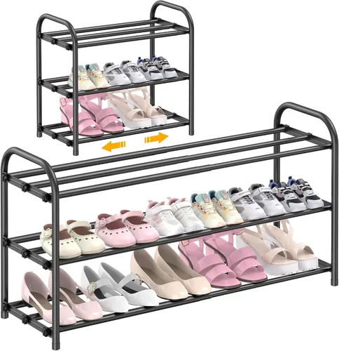 Vista 9 de Hleelomi Zapatero expandible de 2 niveles para entrada, organizador de zapatos de metal ajustable para armario, sala de estar, dormitorio, negro