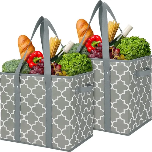 Vista 17 de Bolsas reutilizables para comestibles, paquete de 2 unidades, plegable, lavable, cesta de almacenamiento grande, color negro Contenedores