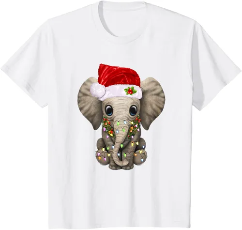 Vista 23 de Lindo elefante de Navidad luz divertido elefante amante de Navidad regalo camiseta Negro
