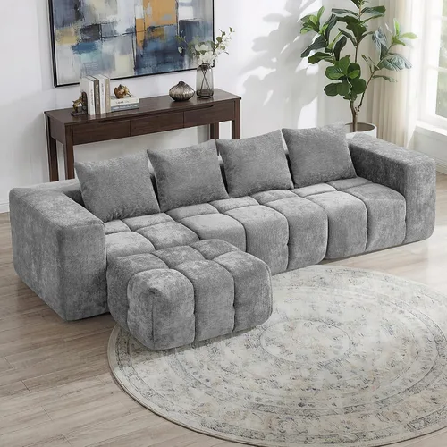 Vista 13 de Sofá de dos plazas seccional modular sin armazón de 78.7 pulgadas, sofá nube capitoné con asiento profundo, sofá de chenilla para sala de estar