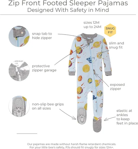 Vista 2 de Burt's Bees - Pijama para bebé y niños, cremallera frontal antideslizante, algodón orgánico Pequeños planetas