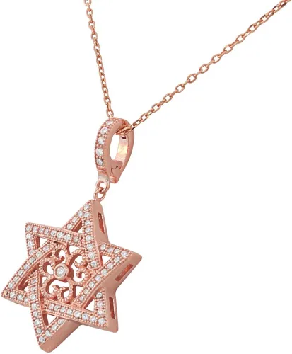 Vista 2 de Collar con colgante de filigrana de plata de ley 925 con estrella judía de David CZ