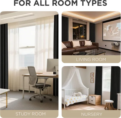 Vista 8 de Joydeco - Cortinas 100% opacas, 2 paneles de lino natural para oscurecer habitación, aislamiento térmico, trabillas traseras y bolsillo para barra