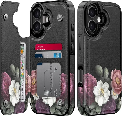 Vista 361 de LETO para iPhone 15 Pro Funda tipo cartera - Tapa tipo folio con patada - Diseños de moda - Tarjetero - Funda protectora para mujeres y niñas - 6.1