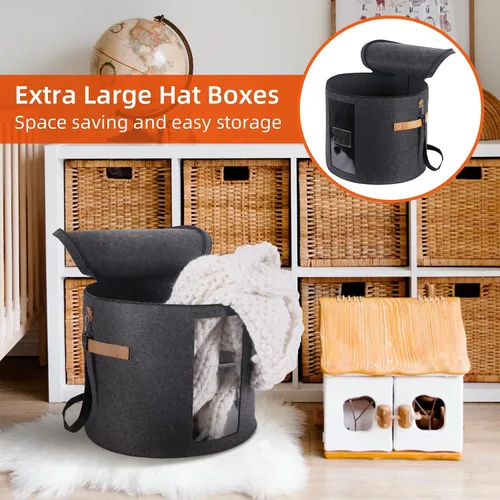 Vista 2 de Caja grande para sombreros de 19 pulgadas, cajas de almacenamiento para sombreros para mujeres, grandes y redondas para hombres, cajas plegables