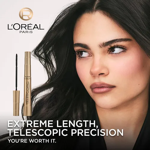 Vista 2 de L'Oreal Paris - Máscara de alargamiento de pestañas, maquillaje telescópico original, con cepillo de doble precisión para separar pestañas, lavable