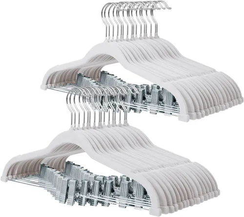 Vista 16 de ManGotree Perchas de terciopelo para bebé de 11.8 pulgadas con clips movibles, perchas de fieltro antideslizantes para niños, perchas de ropa