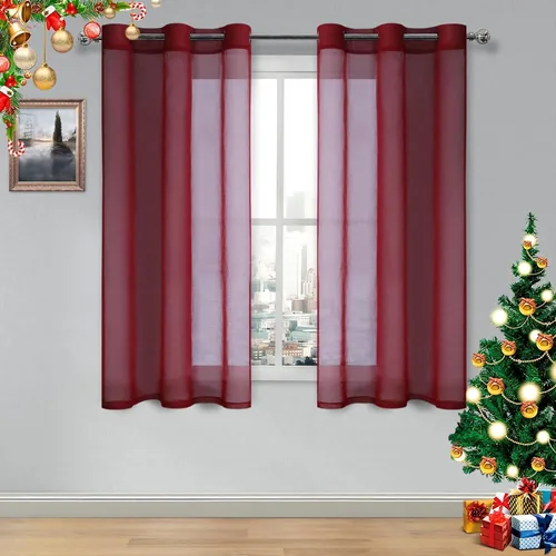 Vista 112 de DWCN Cortinas traslúcidas color verde frijol para sala de estar y dormitorio - Cortinas voile con aspecto de lino sintético con ojales en la parte