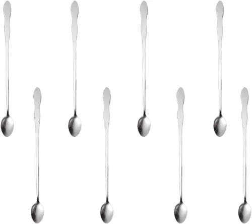 Vista 14 de Juego de 8 cucharas mezcladoras de acero inoxidable con mango largo de 7.9 in para café, batidos, jugos, cócteles
