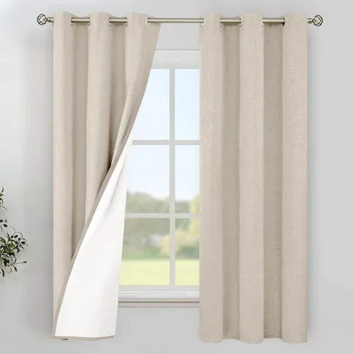 Vista 204 de YoungsTex - Cortinas 100% opacas para dormitorio, con aislamiento térmico y ojales, cortinas oscuras negras con capa pesada para ventana de sala
