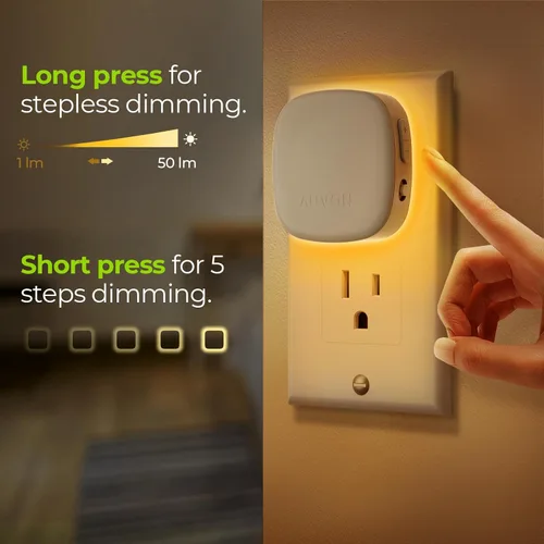 Vista 5 de AUVON - Luz nocturna LED enchufable con retroiluminación con sensor de movimiento y sensor de atardecer a amanecer, luz nocturna anaranjada