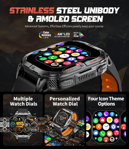 Vista 6 de Relojes inteligentes militares para hombres, linterna GPS/LED integrada/brújula/batería de 600 mAh, reloj inteligente AMOLED de 2.13 pulgadas