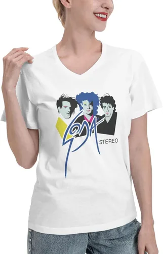 Vista 2 de Soda Stereo - Camiseta de manga corta con cuello en V para mujer