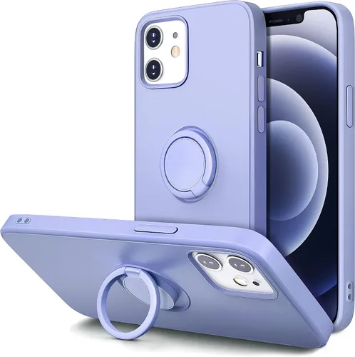 Vista 8 de Funda Hython para iPhone 12 y iPhone 12 Pro con soporte de anillo, soporte magnético giratorio de 360°, funda protectora de goma a prueba de golpes