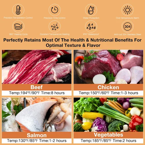Vista 5 de Olla Sous Vide de 1100 W para carne perfecta y pollo tierno circulador de inmersión ultra silencioso con control táctil preciso y temporizador
