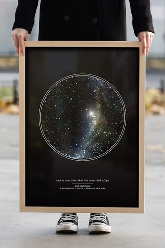 Vista 5 de Custom Personalized Night Sky Star Map Poster, Unframed Print with Black Background