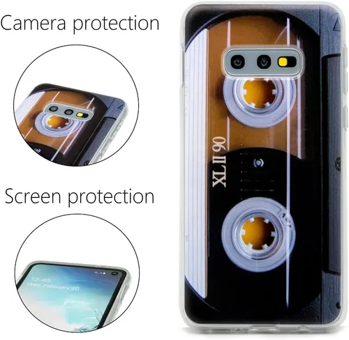 Vista 2 de FAteam - Funda para Galaxy S10e a prueba de golpes, a prueba de arañazos, con TPU suave, carcasa de cinta de casete de música retro, compatible