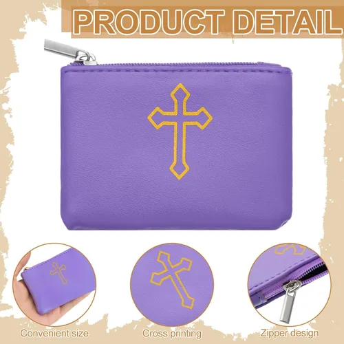 Vista 3 de Shinylin 12 piezas de rosario de cuero para rosario con cremallera, funda de rosario de cuero sintético para hombres y mujeres, 6