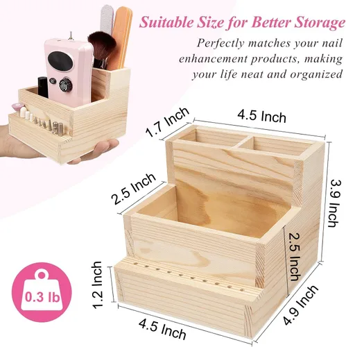 Vista 2 de Soporte para brocas de uñas, 10 agujeros de madera, caja de almacenamiento de exhibición, organizador de brocas para uso doméstico o salón de uñas
