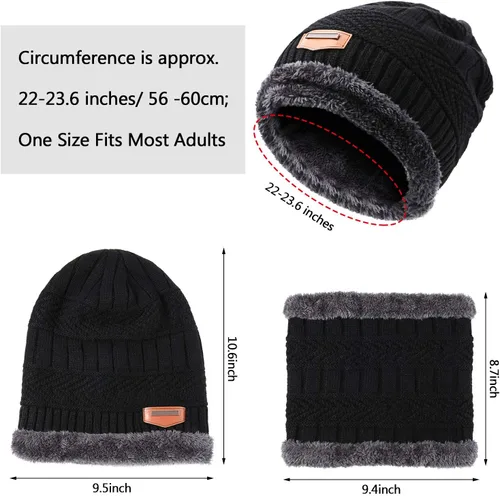 Vista 2 de Conjunto de gorro de invierno con forro polar y bufanda para hombres y mujeres, 3